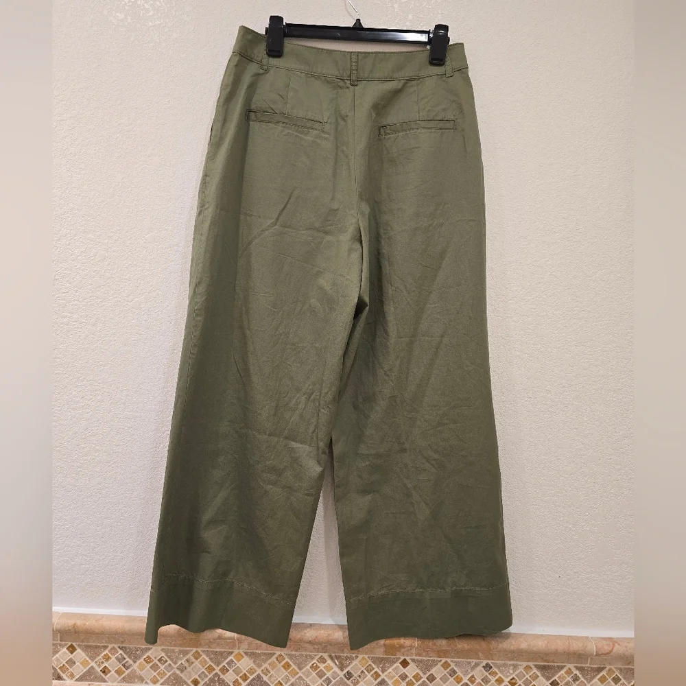 Loft Poplin Wide Leg Pants Green Size 8P - Picture 4 of 9